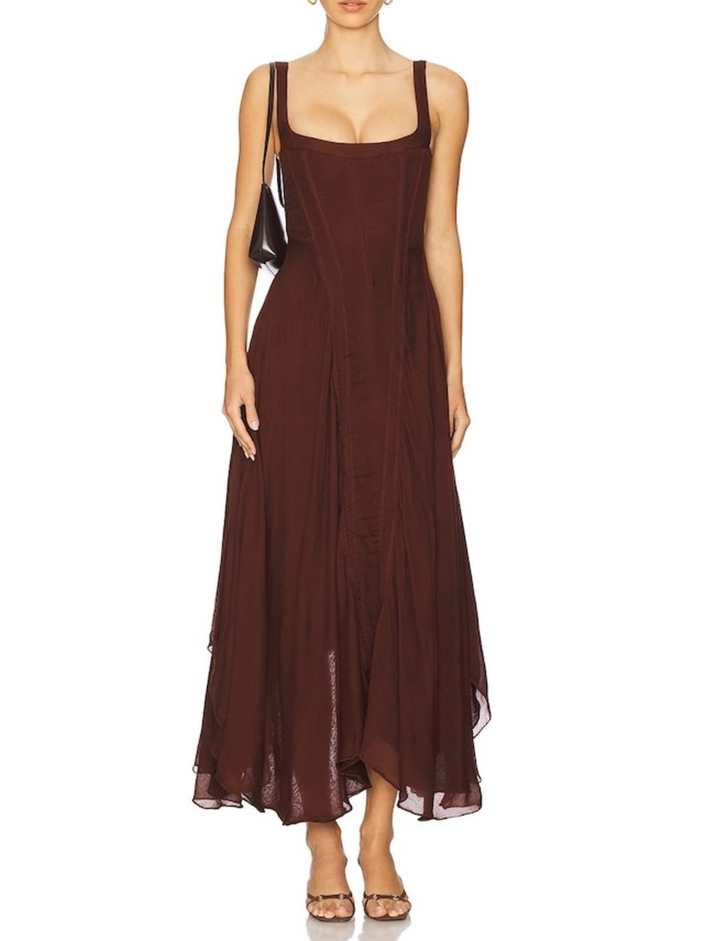 Understated Leather Honey Moon Chocolate Brown Corset Maxi Dress S Destination